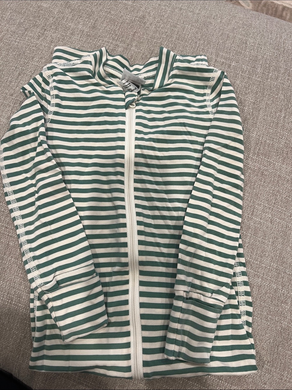 Hanna Andersson Green & White Striped Zip-Up Pajamas